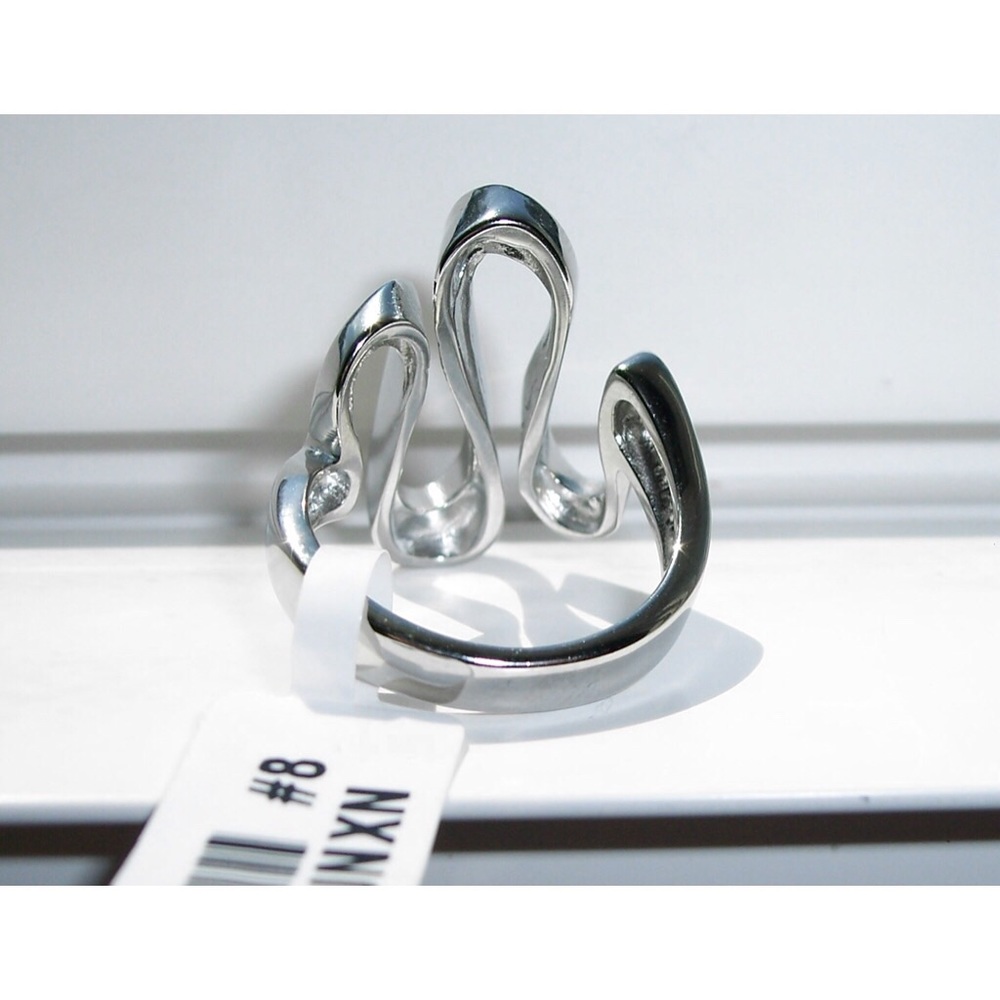 Modern Curvy Statement Ring Stainless Steel High Polished Women's - Picture 10 of 14